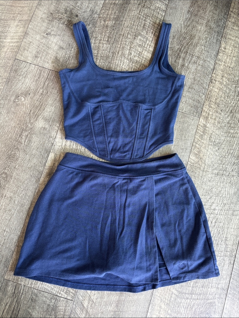 PINK Victoria's Secret Deep Blue Knit Crop Top and Skirt Set